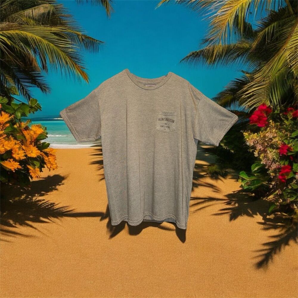 Huntington surf and sport Vintage Men's Gray Pocket T-Shirt Size L Short Sleeve